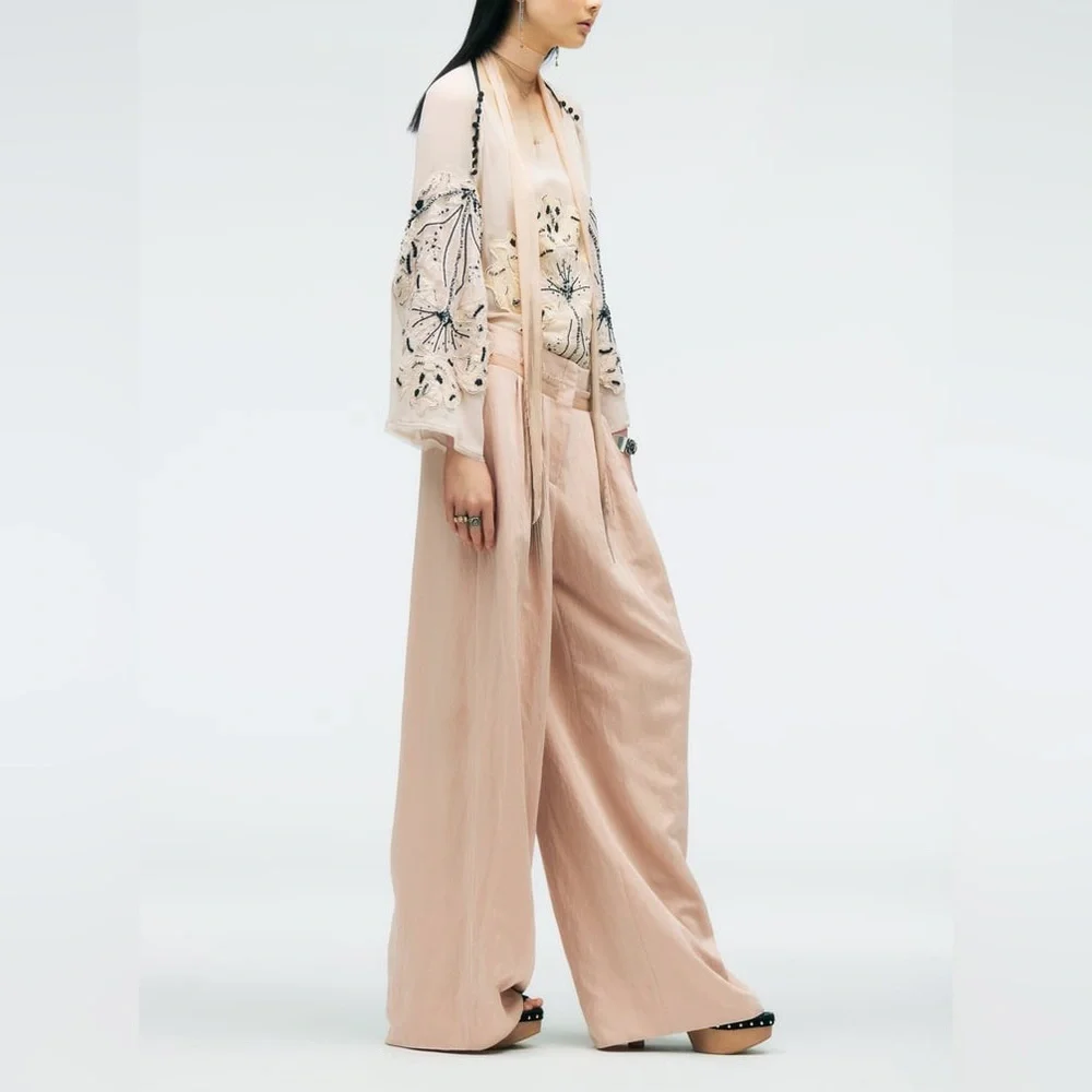 NWT ZARA BLUSH PINK LINEN BLEND PLEATED PANTS LIMITED EDITION Medium
